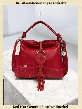 Bella Rosa Maria Boutique™ | Vintage Celsius Red Genuine Leather Large Satchel